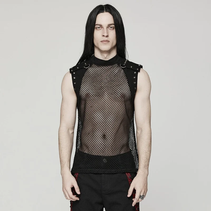 Herren Punk Rivet Mesh Tanktop