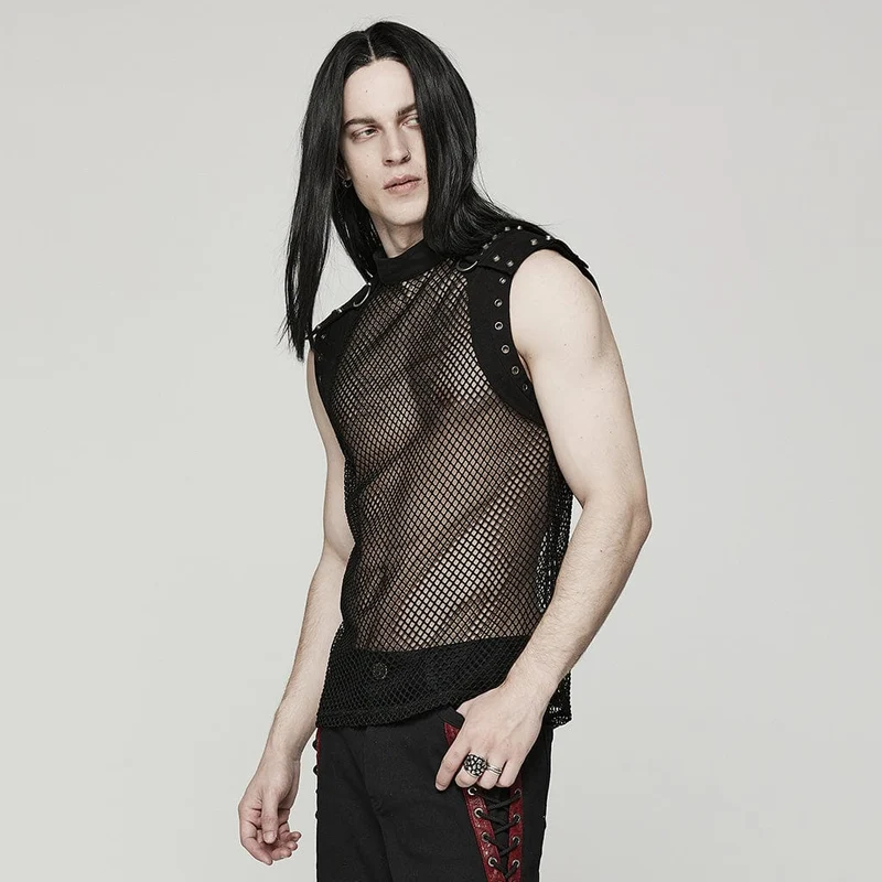 Herren Punk Rivet Mesh Tanktop