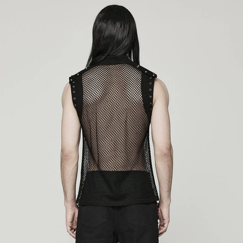 Herren Punk Rivet Mesh Tanktop