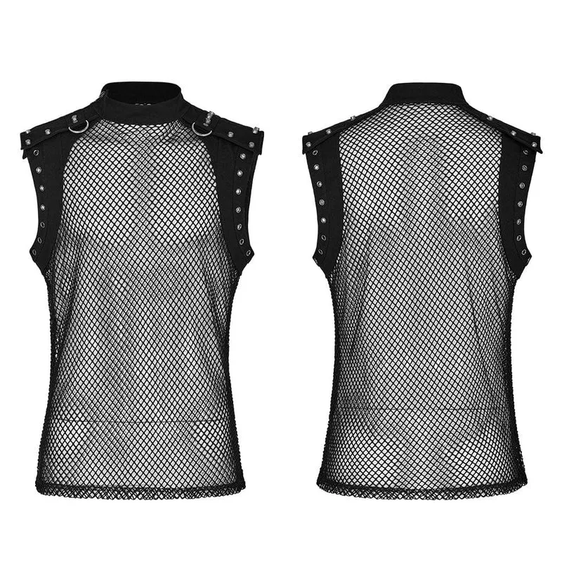 Herren Punk Rivet Mesh Tanktop