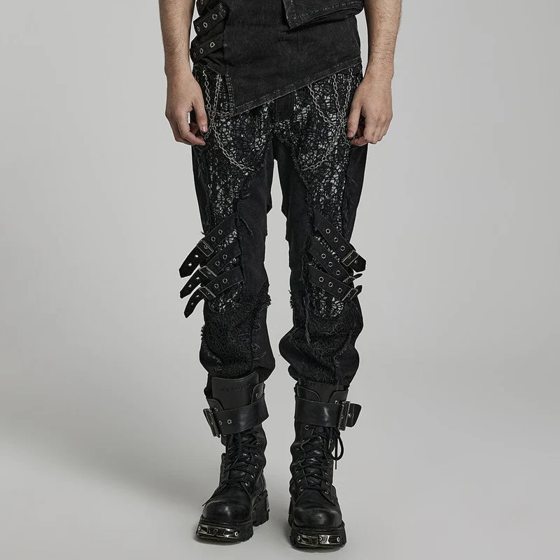Herren-Punk-Mesh-Splice-Trägerhose