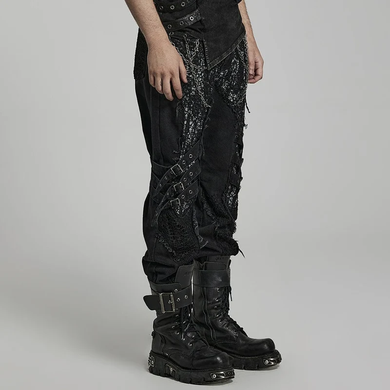 Herren-Punk-Mesh-Splice-Trägerhose