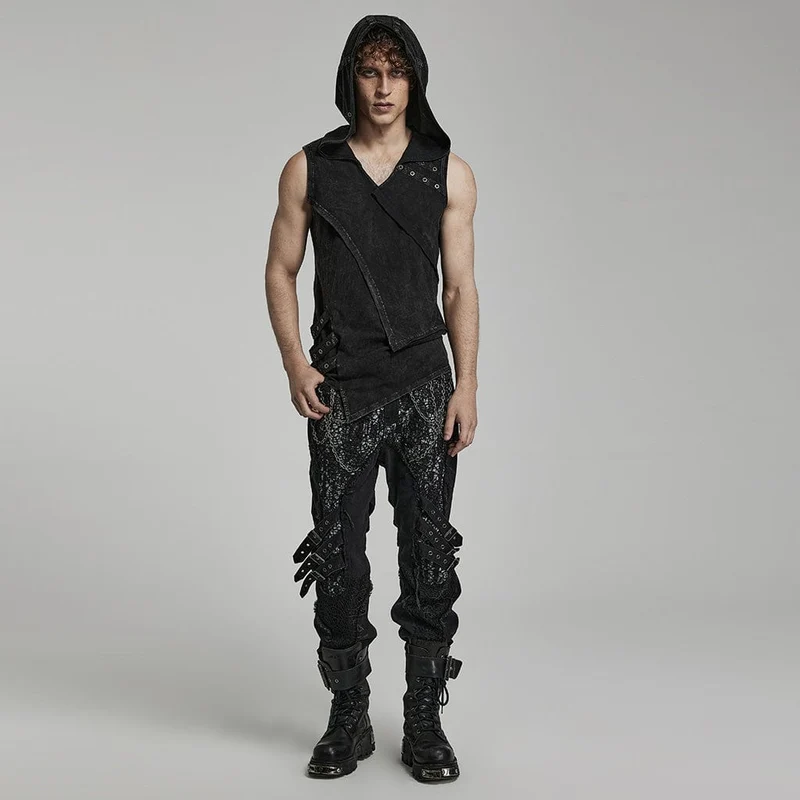 Herren-Punk-Mesh-Splice-Trägerhose