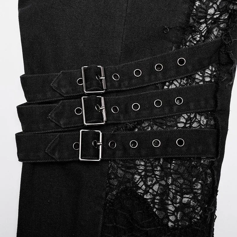 Herren-Punk-Mesh-Splice-Trägerhose