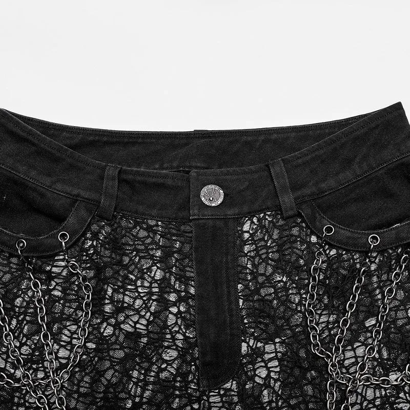 Herren-Punk-Mesh-Splice-Trägerhose