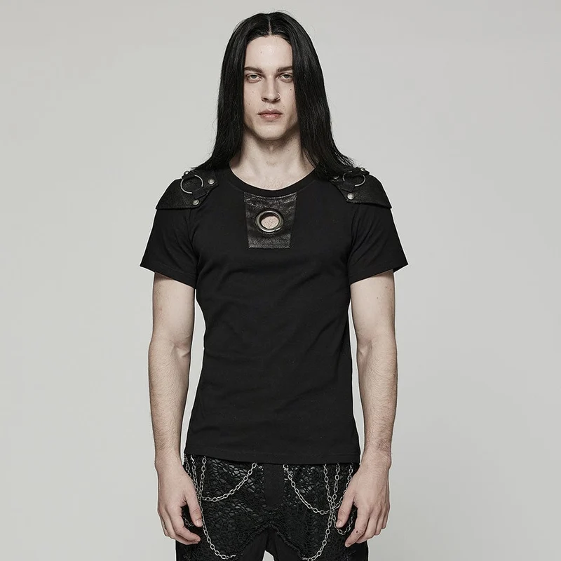 Punk Cutout T-Shirt für Herren mit abnehmbarem Schulterpolster