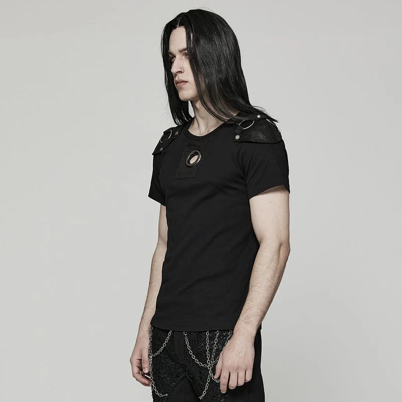 Punk Cutout T-Shirt für Herren mit abnehmbarem Schulterpolster
