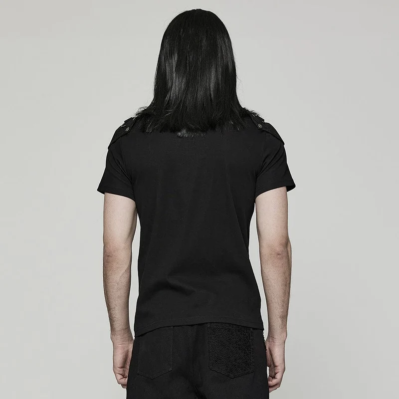 Punk Cutout T-Shirt für Herren mit abnehmbarem Schulterpolster