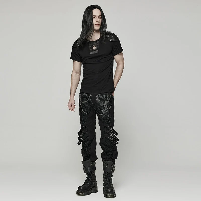 Punk Cutout T-Shirt für Herren mit abnehmbarem Schulterpolster