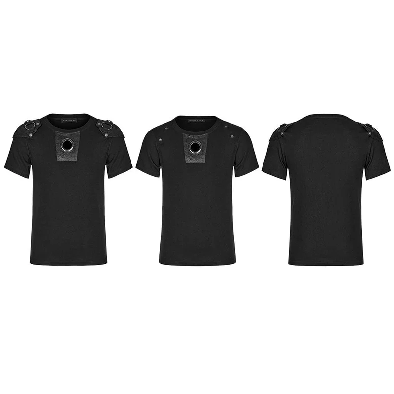 Punk Cutout T-Shirt für Herren mit abnehmbarem Schulterpolster