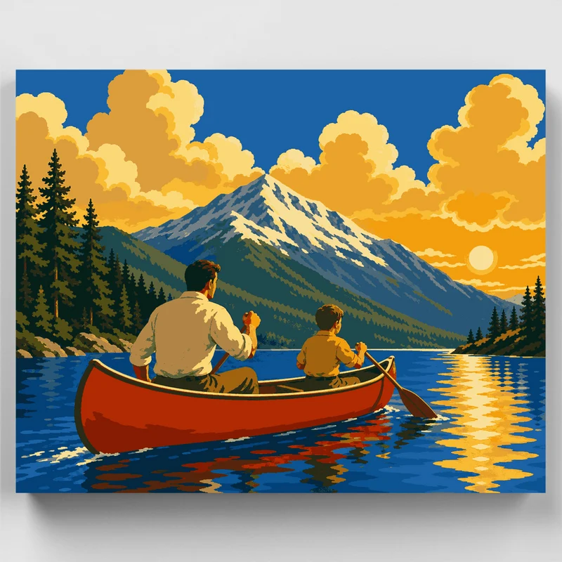 Father's Day Mountain Lake Canoe Journey - Paint by Numbers Kit