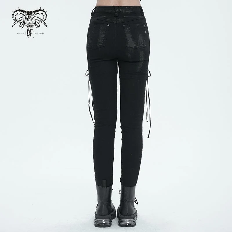 Damen Punk Strappy Mesh Splice Distressed Leggings