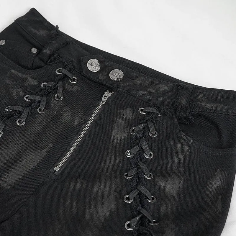 Damen Punk Strappy Mesh Splice Distressed Leggings