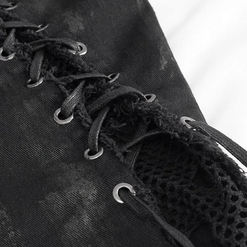 Damen Punk Strappy Mesh Splice Distressed Leggings