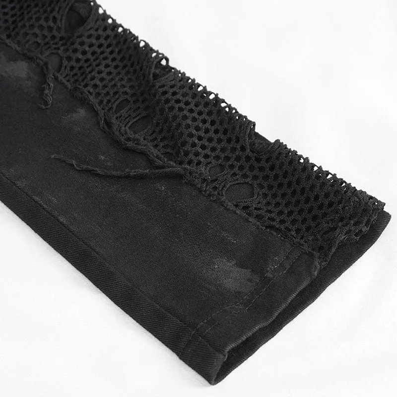 Damen Punk Strappy Mesh Splice Distressed Leggings