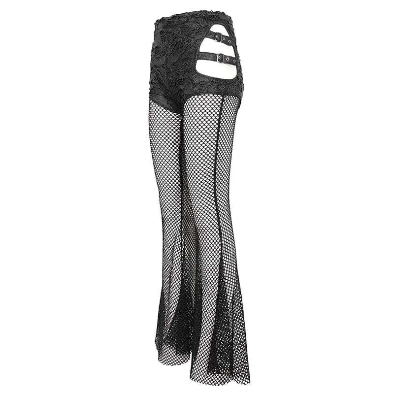 Damen Punk Cutout Mesh Splice Ripped Hose
