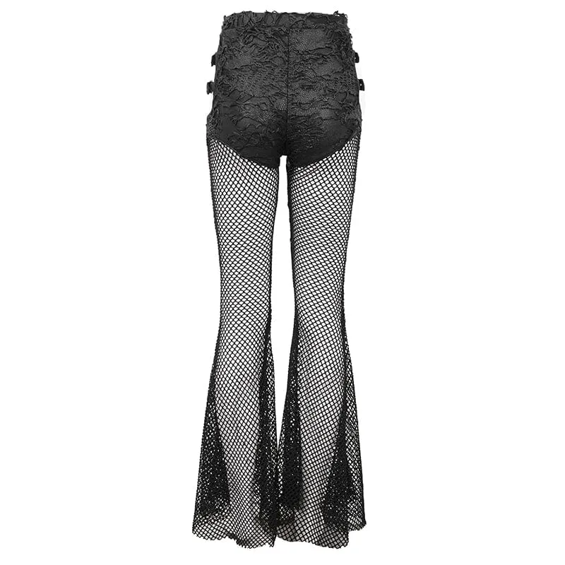 Damen Punk Cutout Mesh Splice Ripped Hose