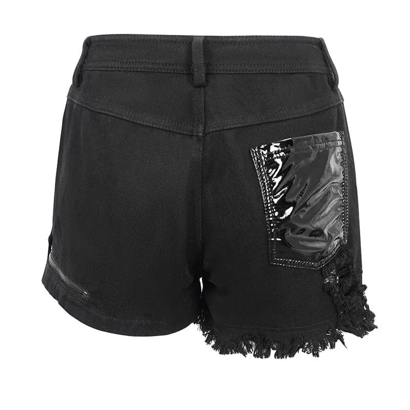 Damen-Punk-Riemchen-Shorts mit unregelmäßigen Rissen