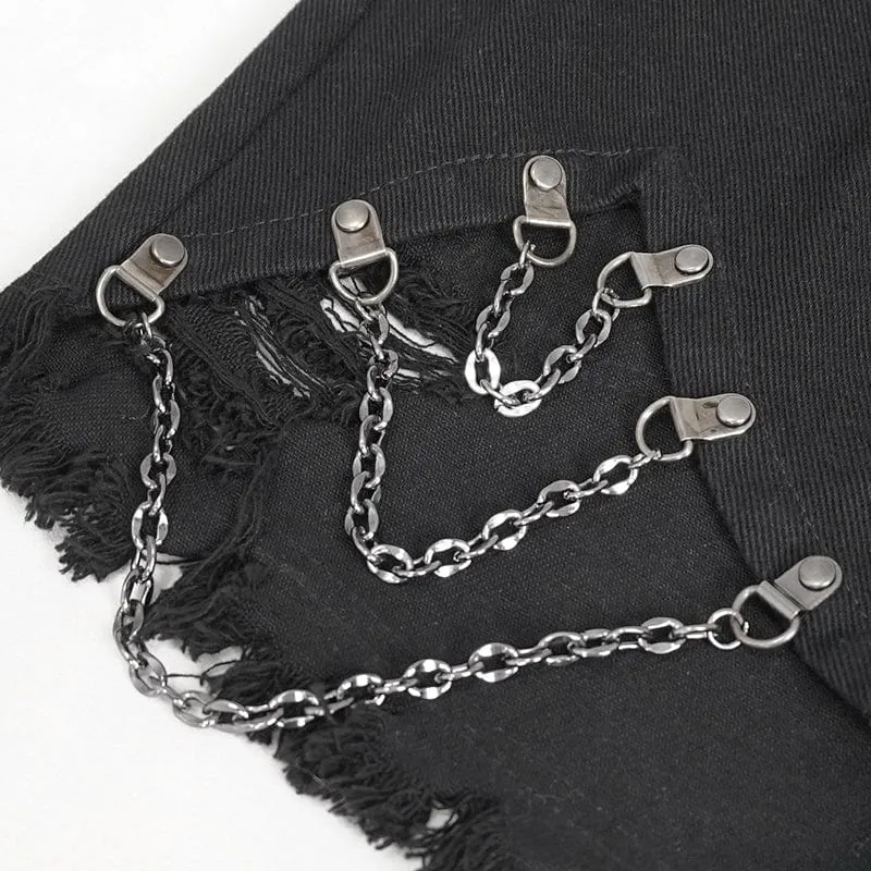 Damen-Punk-Riemchen-Shorts mit unregelmäßigen Rissen