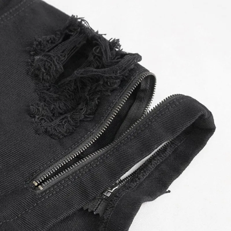 Damen-Punk-Riemchen-Shorts mit unregelmäßigen Rissen