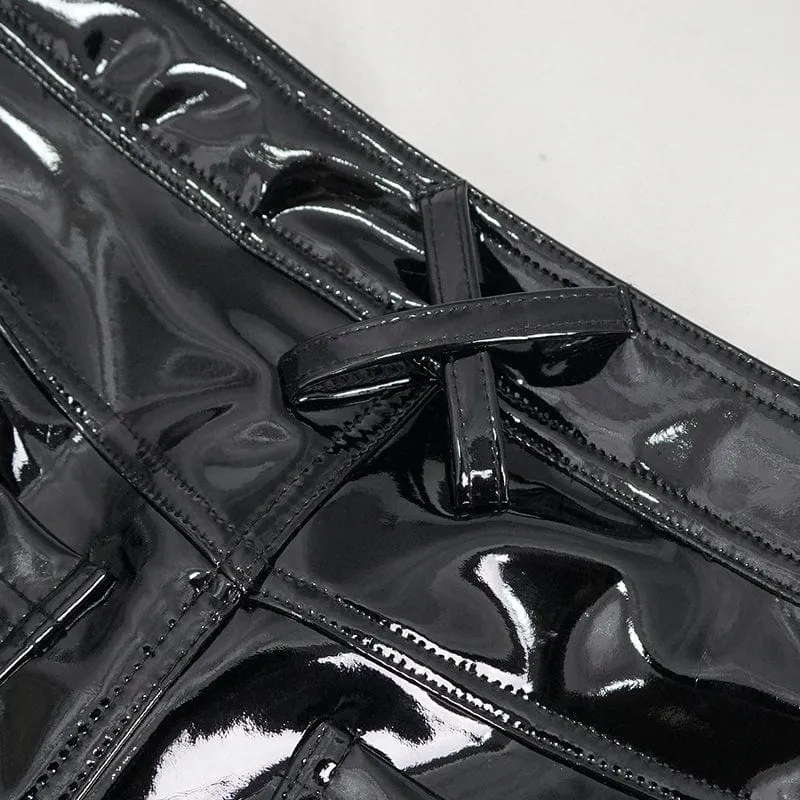 Damen Punk Mesh Splice Lackleder Shorts