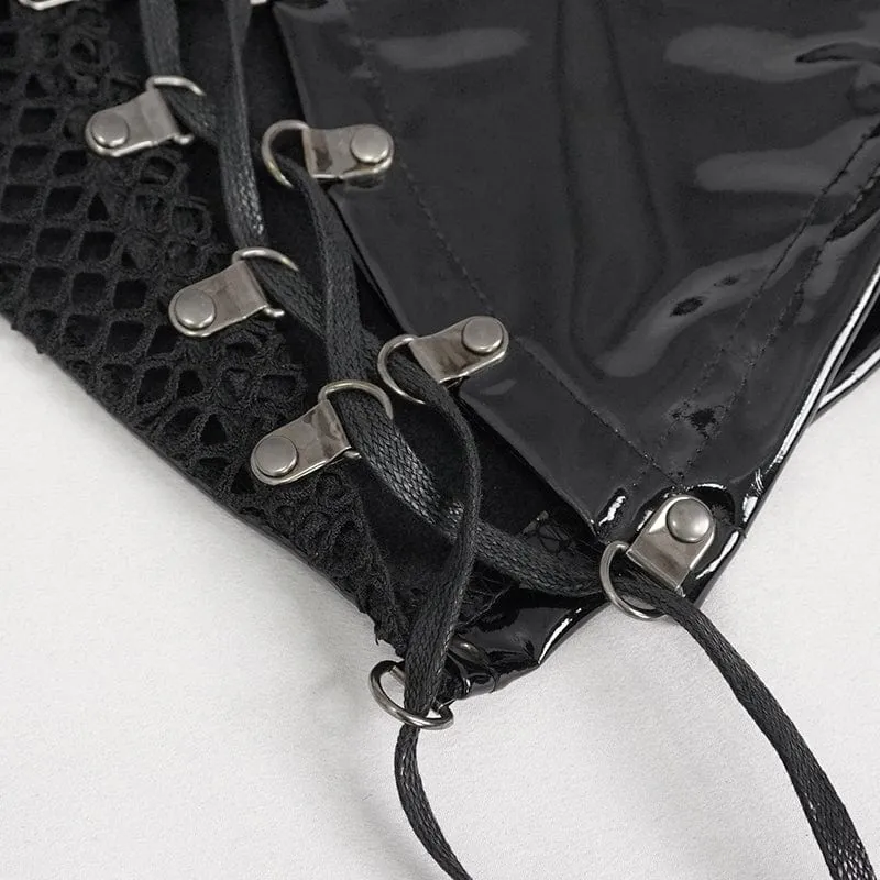 Damen Punk Mesh Splice Lackleder Shorts