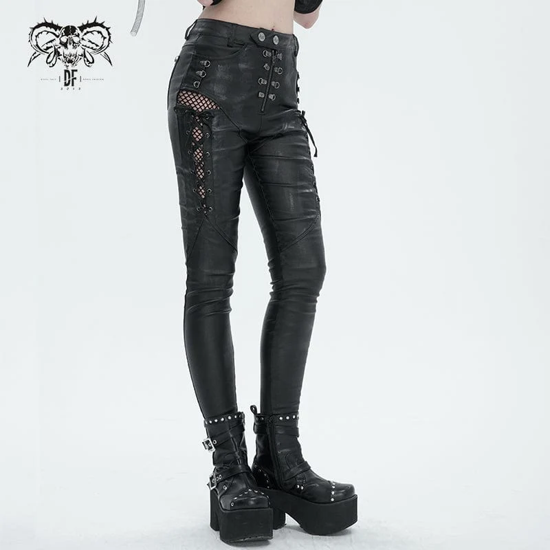 Damen-Punk-Riemchen-Mesh-Splice-Leggings