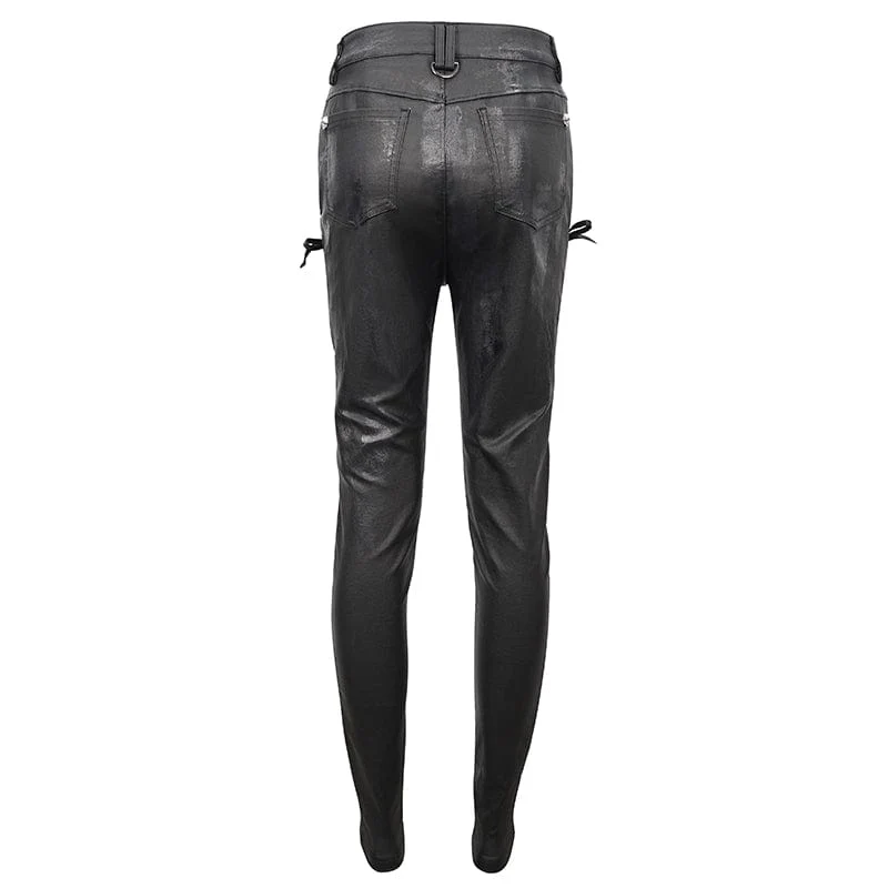 Damen-Punk-Riemchen-Mesh-Splice-Leggings
