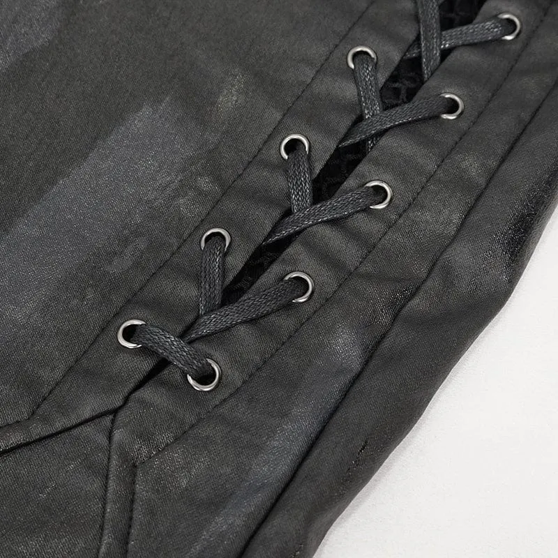 Damen-Punk-Riemchen-Mesh-Splice-Leggings
