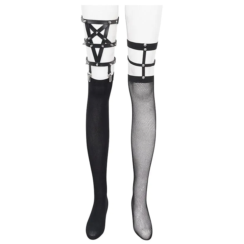 Damen Punk Asymmetrische Nietensocken mit Strumpfband