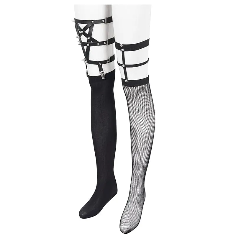 Damen Punk Asymmetrische Nietensocken mit Strumpfband
