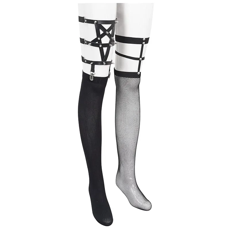 Damen Punk Asymmetrische Nietensocken mit Strumpfband