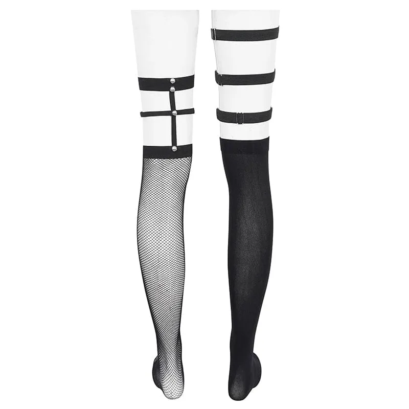 Damen Punk Asymmetrische Nietensocken mit Strumpfband