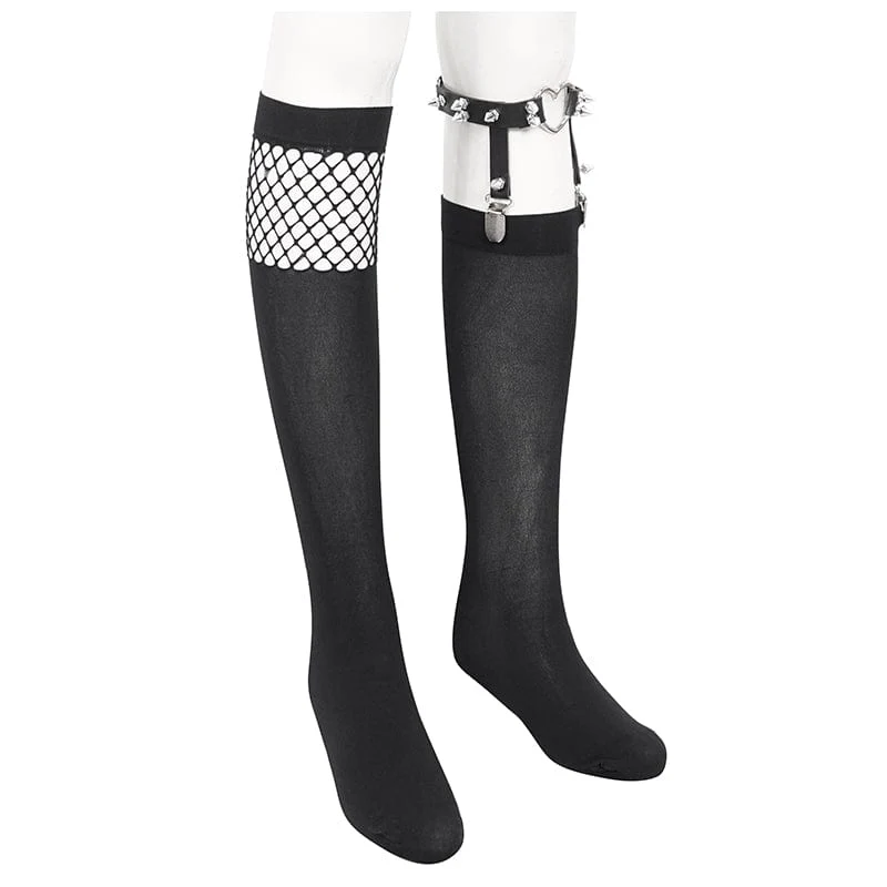 Damen Punk Asymmetrische Netzspleißsocken mit Strumpfband