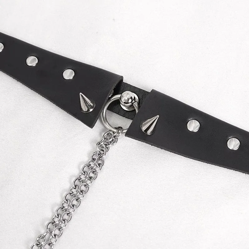 Gotischer Nietenketten-Halsband für Damen mit Brustbedeckungen