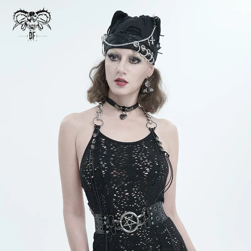 Gothic Ripped Hat für Damen mit Kette