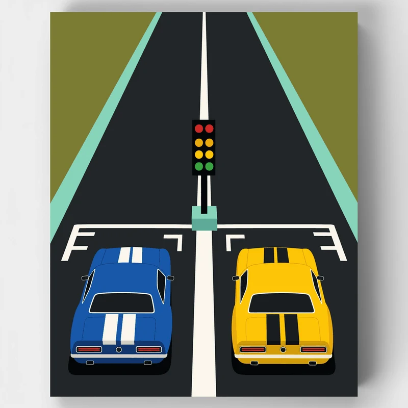 Muscle Cars Drag Race - Paint by Numbers Kit