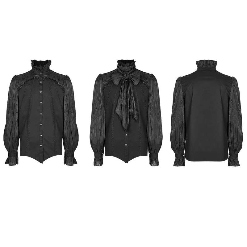 Gothic-Stehkragen-Rüschenhemd für Herren mit Schal