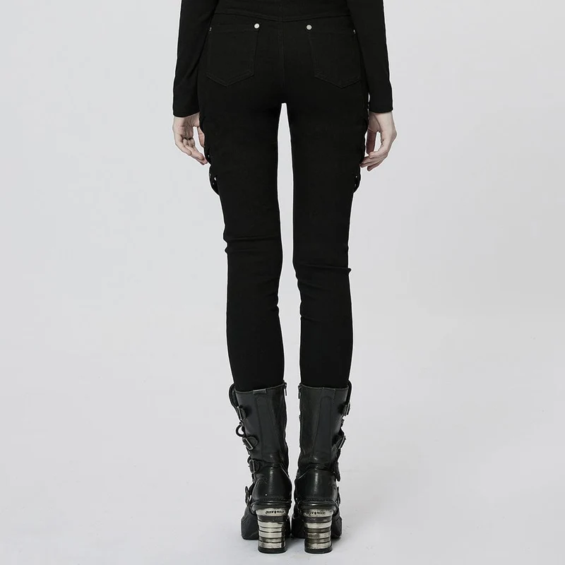 Damen-Punk-Mesh-Spleißschnallen-Jeans