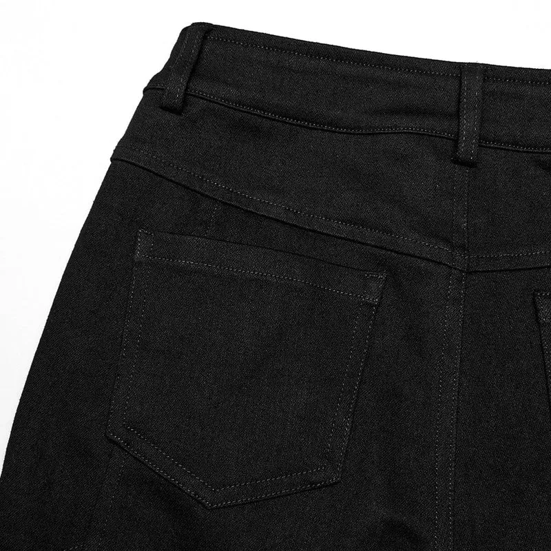 Damen-Punk-Mesh-Spleißschnallen-Jeans