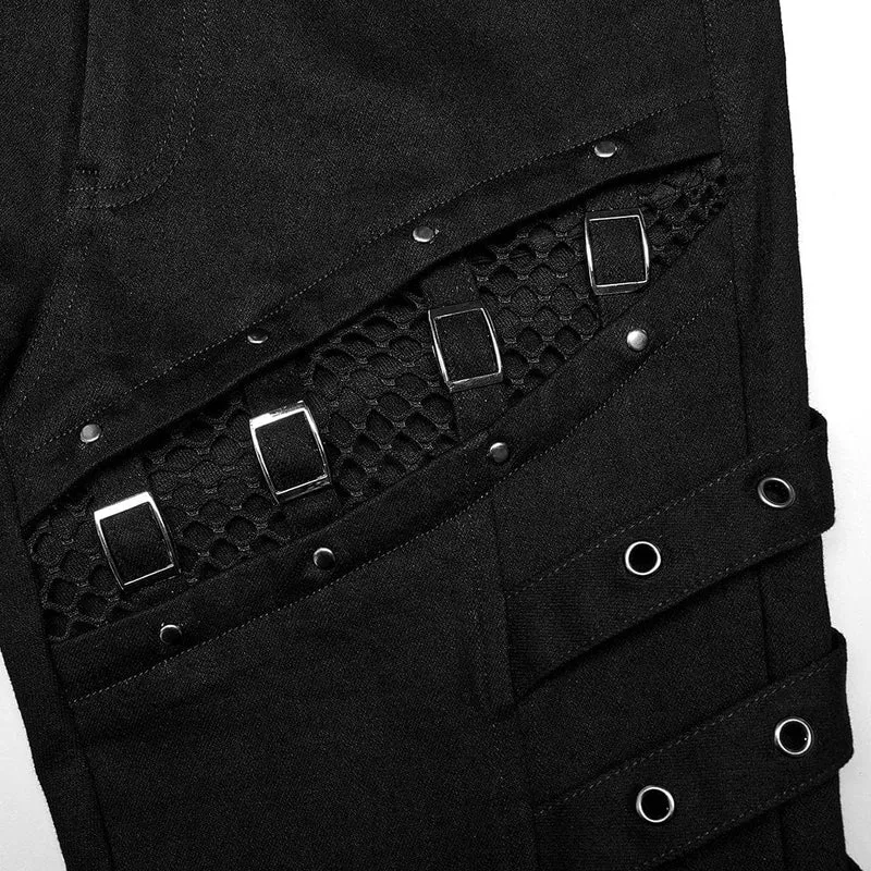 Damen-Punk-Mesh-Spleißschnallen-Jeans