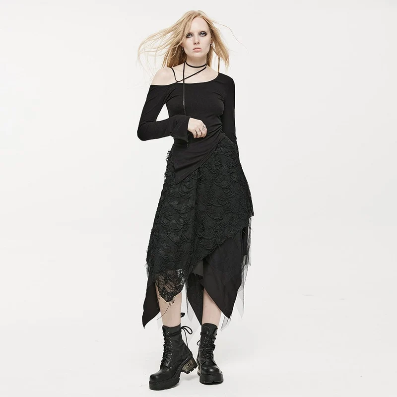 Gothic-Schmetterlingsrock mit unregelmäßigem Saum für Damen