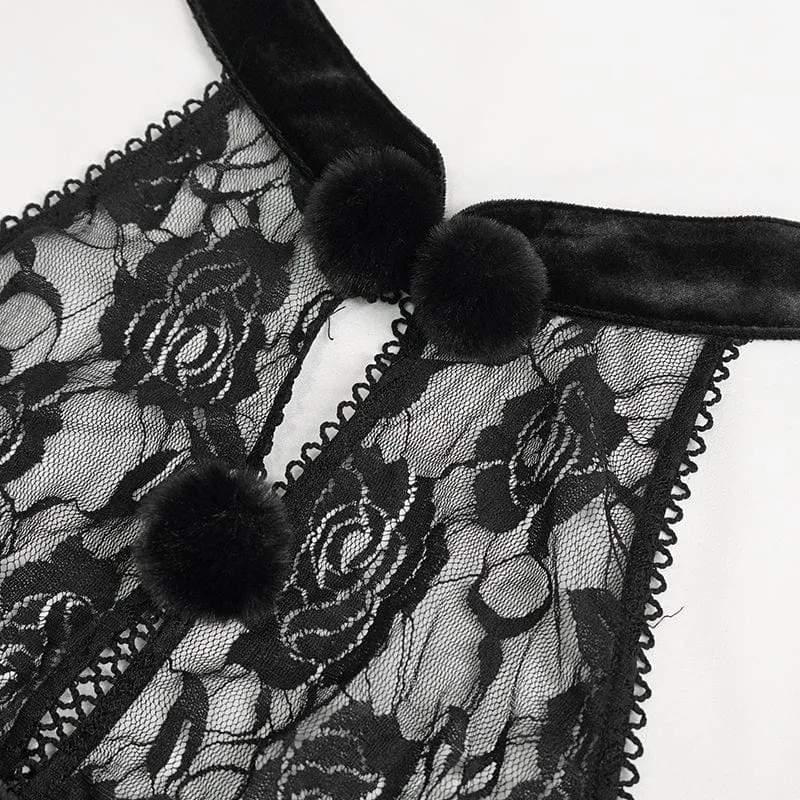 Damen-Dessous aus Gothic-Neckholder-Spitze und Samt mit Ärmeln