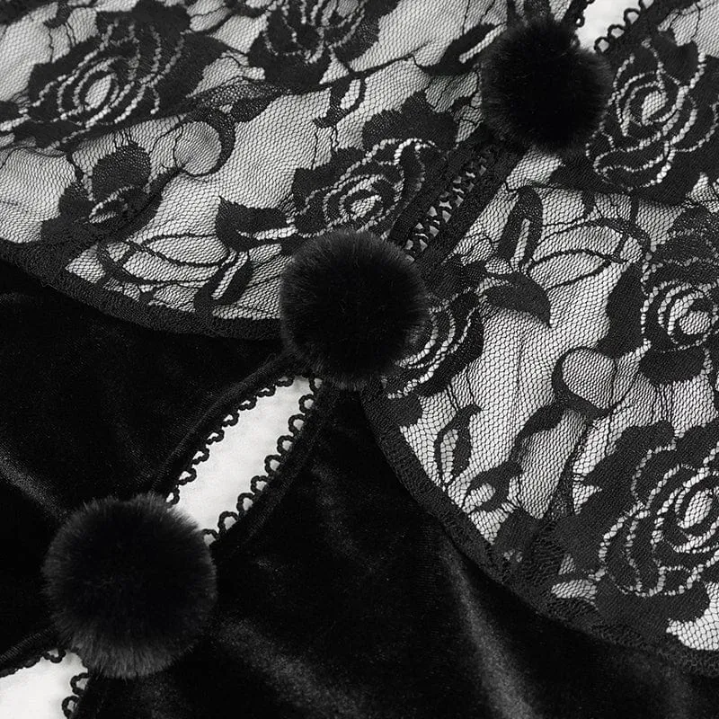 Damen-Dessous aus Gothic-Neckholder-Spitze und Samt mit Ärmeln