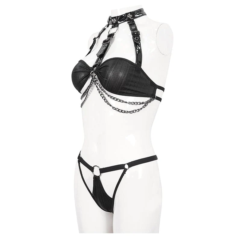 Gothic-Splice-Bustier aus Lackleder für Damen mit Dessous