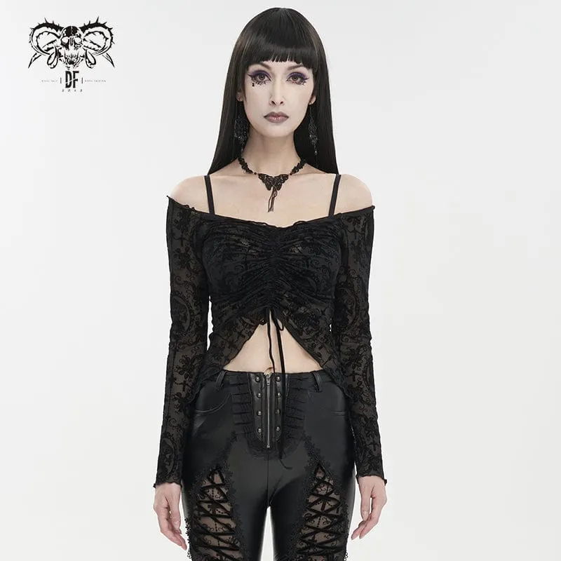 Gothic-Crop-Top mit schulterfreiem Kordelzug für Damen