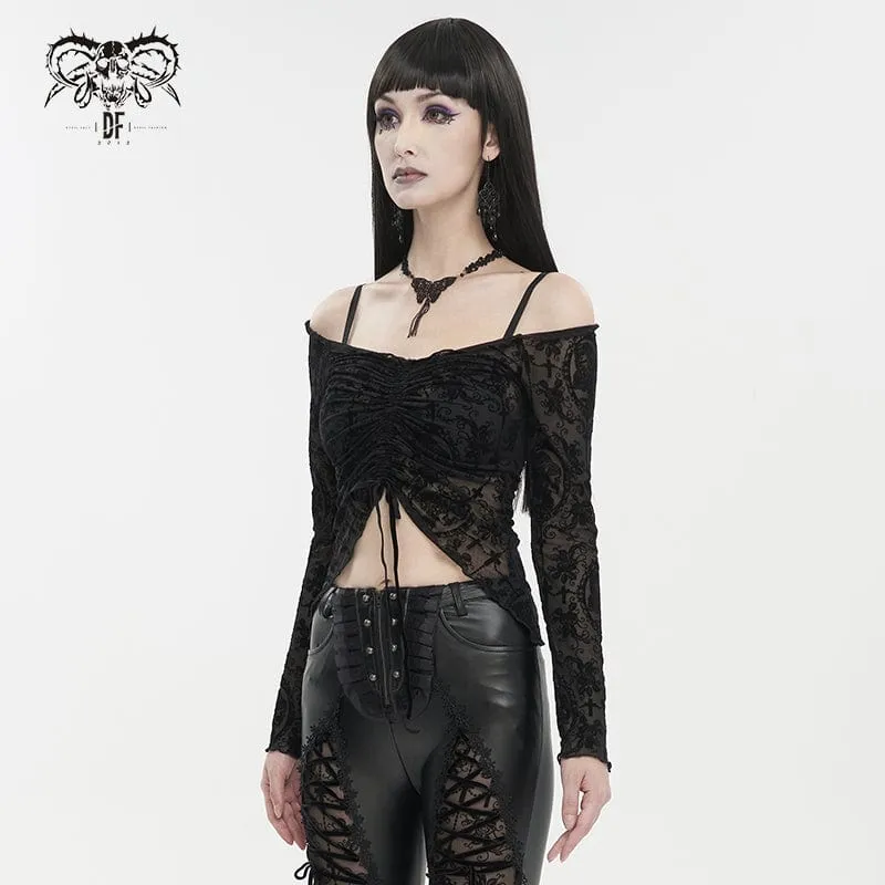 Gothic-Crop-Top mit schulterfreiem Kordelzug für Damen
