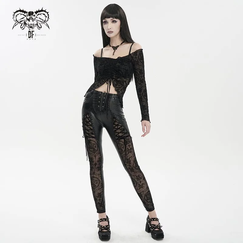 Gothic-Crop-Top mit schulterfreiem Kordelzug für Damen