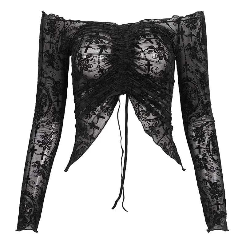 Gothic-Crop-Top mit schulterfreiem Kordelzug für Damen