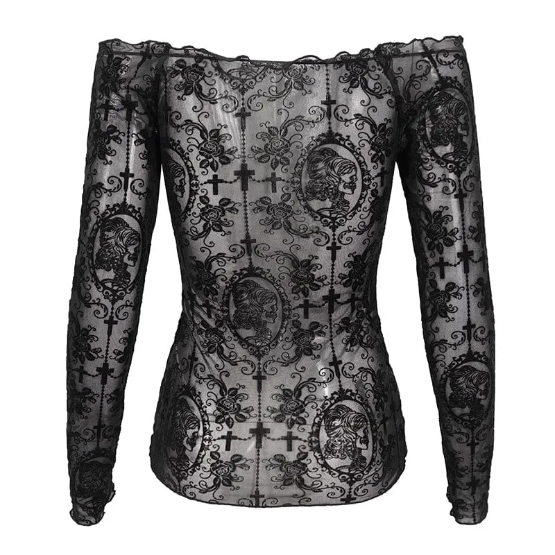 Gothic-Crop-Top mit schulterfreiem Kordelzug für Damen